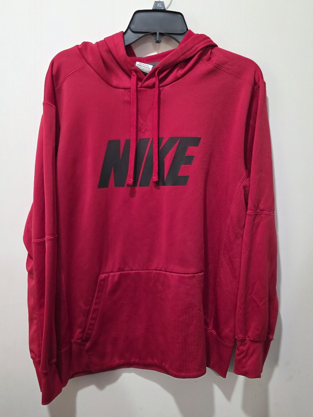 Nike Men's Bright Red Hoodie with Black Logo